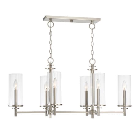 Designers Fountain Harlowe 60 Watt 6 Light Satin Platinum Pendant with Clear Glass Shade 87286-SP